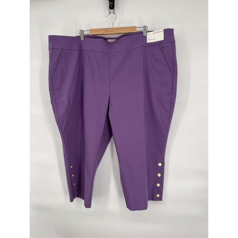 NWT Liz Claiborne Light Purple April Slim Leg Crop Pull On Womens Sz 26W Org $54